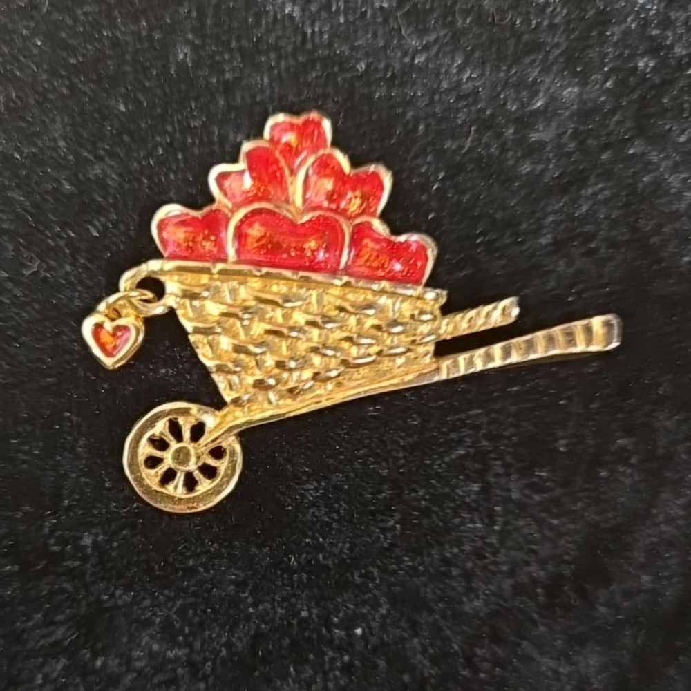 Vintage Brooch Garden Of Love Wheelbarrow By Avon